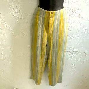 Soft Surroundings Linen Blend Pants Womans 8P Striped Multicolor Zip Button